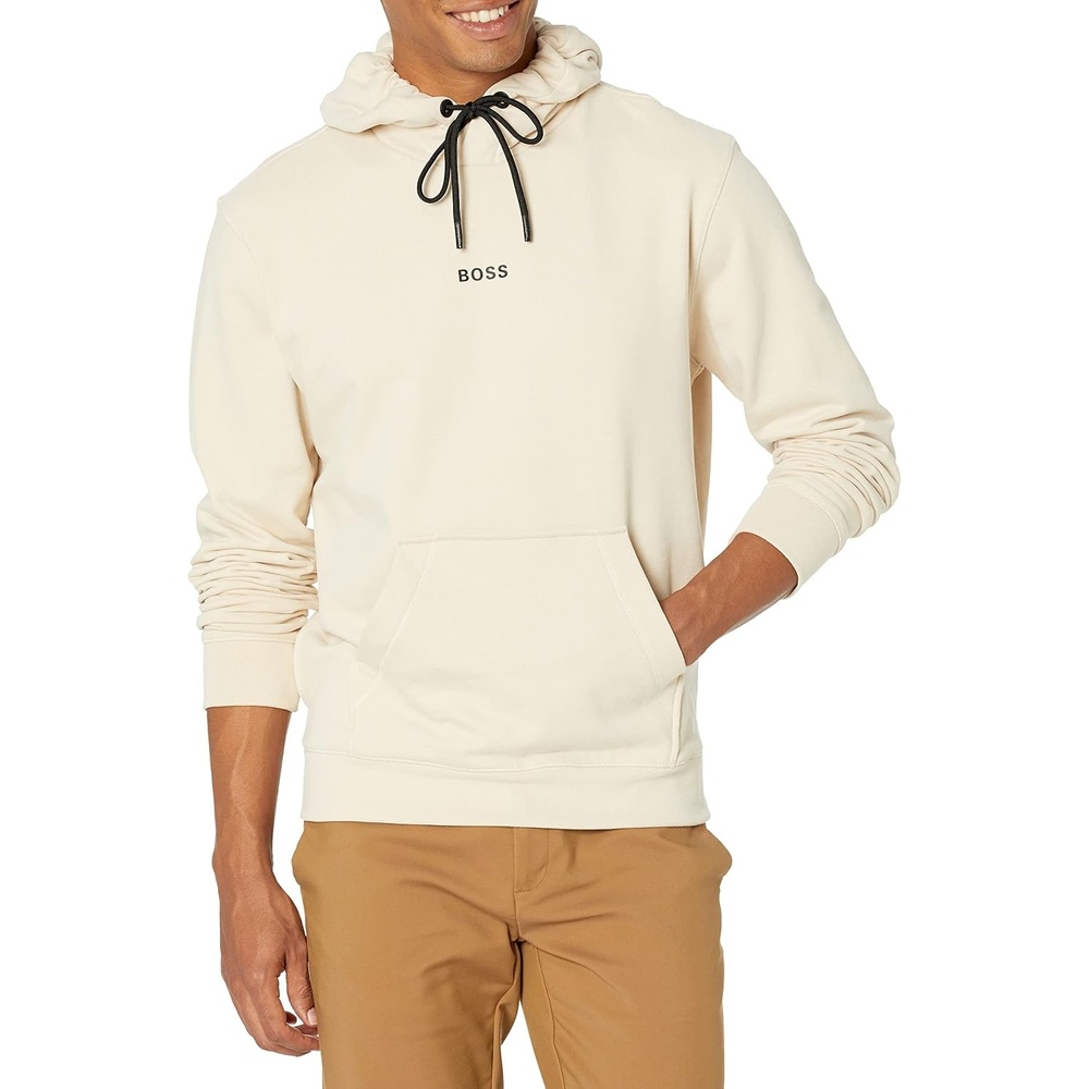 image:imageBOSS mens Center Logo French Terry Hooded SweatshirtAlmond Milk