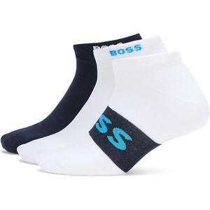 BOSS Men’s 3 Pack Contrast Logo Ankle Socks(White/Navy)