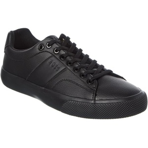 BOSS Men’s Aiden Logo Block Leather Low Top Sneaker(Dark Black)