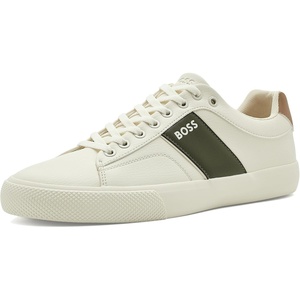 BOSS Men’s Aiden Logo Block Leather Low Top Sneaker(Moon Dance)
