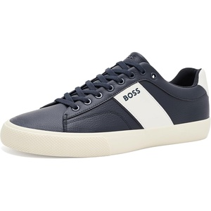 BOSS Men’s Aiden Logo Block Leather Low Top Sneaker(Navy Ink)