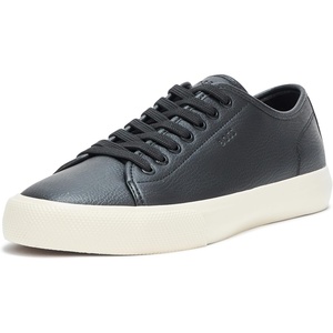 BOSS Men’s Aiden Logo Block Leather Low Top Sneakers(Black Gloss)