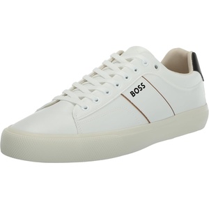BOSS Men’s Aiden Logo Block Leather Low Top Sneakers(Black Pepper/White Salt)