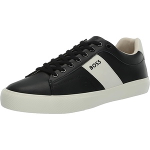 BOSS Men’s Aiden Logo Block Leather Low Top Sneakers(Black Storm)