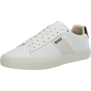 BOSS Men’s Aiden Logo Block Leather Low Top Sneakers(Bright White)