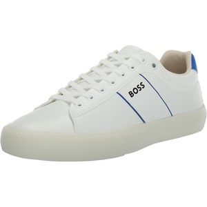 BOSS Men’s Aiden Logo Block Leather Low Top Sneakers(Niagara Blue/White Salt)