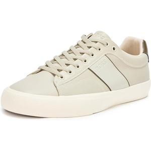 BOSS Men’s Aiden Logo Block Leather Low Top Sneakers(Soft Cream)