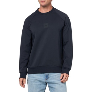 BOSS Men’s Badge Logo Cotton Blend Sweatshirt(Premium Navy)