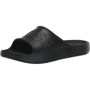 BOSS Men’s Bold Logo Vinyl Slide Sandals(Stormy Black)