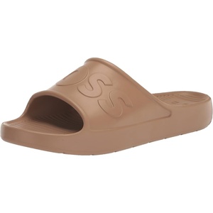 BOSS Men’s Bold Logo Vinyl Slide Sandals(Tiger Eye Beige)