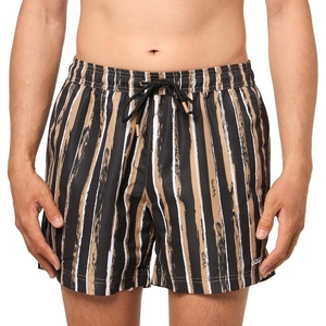 BOSS Men’s Broken Stripe Swim Trunk(Black Gloss)