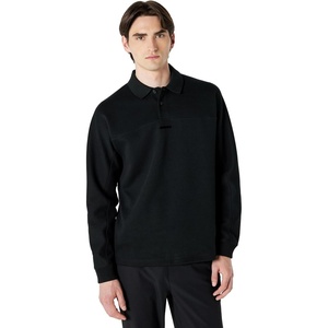 BOSS Men’s Center Logo Cotton Blend Collared Sweatshirt(Pitch Black)
