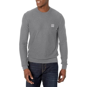 BOSS Mens Cotton Blend Logo Patch Sweater(Cement Melange Grey)