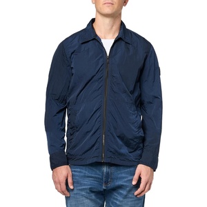BOSS Men’s Crinkled Nylon Zip Up Overshirt(Blueberry Blue)