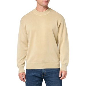 BOSS Men’s Garment Dye Relaxed Fit Cotton Knit Sweater(Dessert Beige)