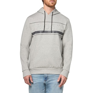 BOSS Men’s Interlock Embossed Logo Hooded Sweatshirt(Glossy Asphalt)
