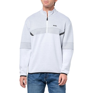 BOSS Men’s Jacquard Two Tone Pixel Quarter Zip Sweatshirt(White Gloss)