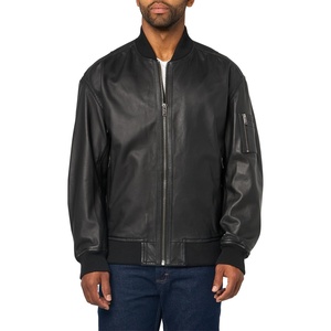 BOSS Men’s Jakri Zip Up Leather Bomber Jacket(Black Magnolia)