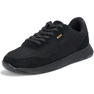 BOSS Men’s Leather Mix Low Top Sneaker(Black Carbon)