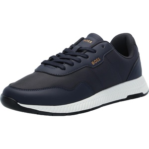 BOSS Men’s Leather Mix Low Top Sneaker(Blueberry Blue)