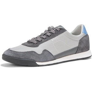 BOSS Men’s Leather Mix Low Top Sneaker(Moon Light Grey  Charcoal Grey)