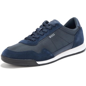 BOSS Men’s Leather Mix Low Top Sneaker(Slate Blue)