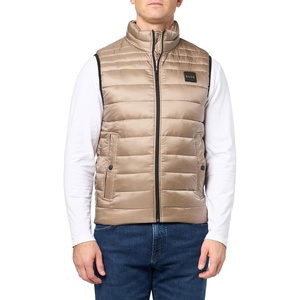 BOSS Men’s Lightweight Nylon Patch Logo Puffer Vest(Desert Taupe)