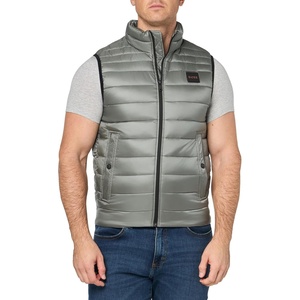 BOSS Men’s Lightweight Nylon Patch Logo Puffer Vest(Fossil Grey)