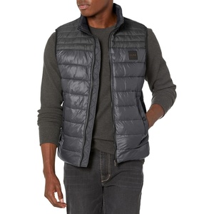 BOSS Men’s Lightweight Nylon Patch Logo Puffer Vest(Smokey Black)