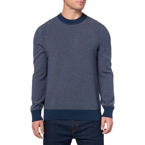BOSS Men’s Microstitch Cotton Blend Sweater(Blueberry Blue)