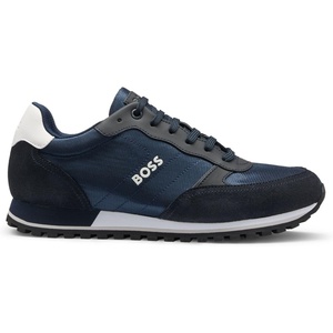 BOSS Men’s Parkour-L Runn Sneakers in Mixed Materials with Laces and Embossed Logo(Dark Blue)