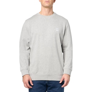BOSS Men’s Patch Logo French Terry Pullover Cotton Sweatshirt(Opal Grey Melange)