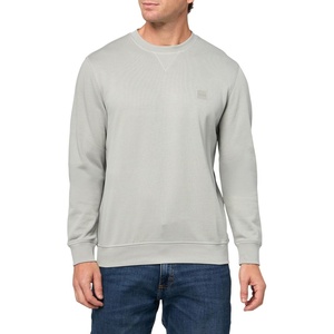 BOSS Men’s Patch Logo French Terry Pullover Cotton Sweatshirt(Whisper Grey)