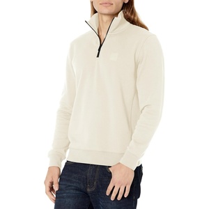 BOSS Men’s Patch Logo French Terry Quarter Zip Cotton Sweatshirt(Light Sandstone)