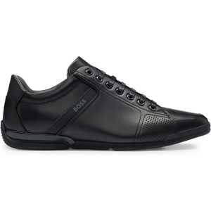 BOSS Men’s Saturn Lowp Leather Trainers with Odour Neutralising Inner Lining Size(Black001)