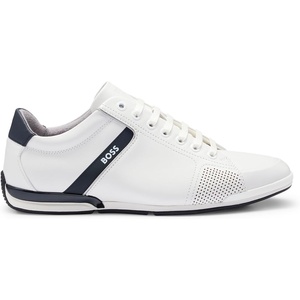 BOSS Men’s Saturn Lowp Leather Trainers with Odour Neutralising Inner Lining Size(White)