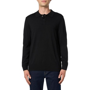 BOSS Men’s Small Logo Wool Blend Knit Collar Sweater(Black Sky)