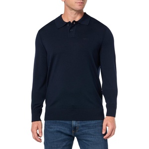 BOSS Men’s Small Logo Wool Blend Knit Collar Sweater(Dark Sky)