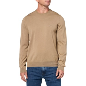 BOSS Men’s Small Logo Wool Pullover Sweater(Sandy Dunes)