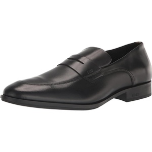 BOSS Men’s Smooth Leather Penny Loafer(Black Coal)