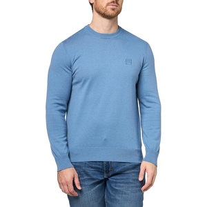 BOSS Men’s Square Logo Cotton Blend Knit Sweater(Pacific Blue)