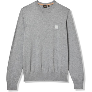 BOSS Men’s Square Logo Cotton Blend Knit Sweater(Snowflake Grey)