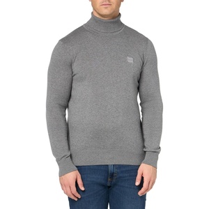 BOSS Men’s Square Logo Cotton Blend Turtle Neck Sweater(Moonrock Grey)