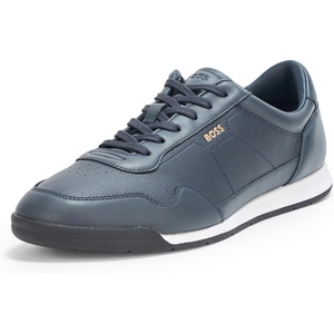 BOSS Men’s Titanium Low Profile Leather Sneaker(Blue Marine)