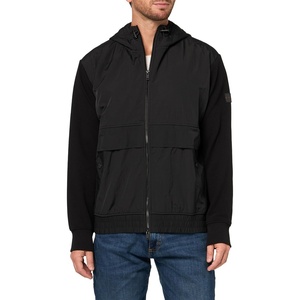 BOSS Men’s Tuck Twill Nylon Touch Zip Up Jersey Jacket(Black Gloss)