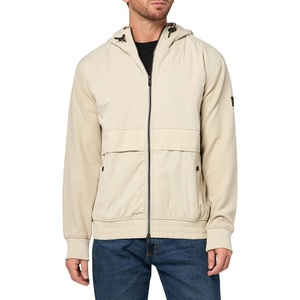 BOSS Men’s Tuck Twill Nylon Touch Zip Up Jersey Jacket(Coffee Creamer)