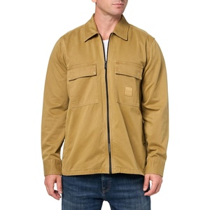 BOSS Men’s Twill Cargo Pocket Zip Up Overshirt(Cappuccino)