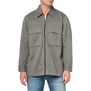 BOSS Men’s Twill Cargo Pocket Zip Up Overshirt(Fossil Grey)