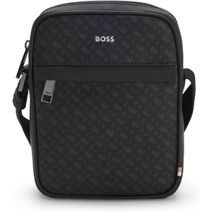 BOSS Mens Zair MN Monogram reporter bag with foil-embossed logo Size(Black)