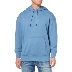 BOSS mens Center Logo French Terry Hooded Sweatshirt(Blue Dust)